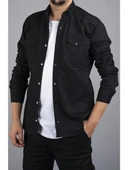 Tomiross Kıvanç Siyah Erkek Rahat Esnek Slim Fit Kalıp Pamuklu Kot Gömlek KIVANC-1927 thumbnail 2