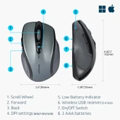 Kensington Pro Fit USB Wireless Mid-Size Mouse Gri (K72423WW) thumbnail 3