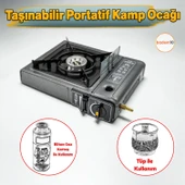 Gri Renk Taşınabilir Portatif Kamp Ocağı Tekli Tek Gözlü Kartuşlu Piknik Tüp Bağlantılı Gezi Ocak thumbnail 1