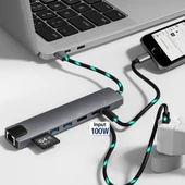 QASUL Usb Type-c Hub Dönüştürücü Çevirici Çoklayıcı Usb Hdmı Micro Sd 8 Girişli thumbnail 5