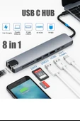 QASUL Usb Type-c Hub Dönüştürücü Çevirici Çoklayıcı Usb Hdmı Micro Sd 8 Girişli thumbnail 4