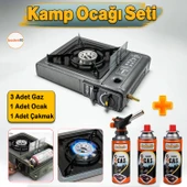 3'lü Gaz Taşınabilir Portatif Kamp Ocağı Tekli Tek Gözlü Gri Renk Kartuşlu Piknik Tüp Bağlantı Ocak thumbnail 1