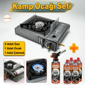 5'li Gaz Taşınabilir Portatif Kamp Ocağı Tekli Tek Gözlü Gri Renk Kartuşlu Piknik Tüp Bağlantı Ocak thumbnail 1
