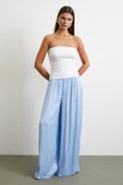 Beli Lastikli Geniş Paça Büzgülü Pantolon Mavi thumbnail 1