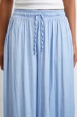 Beli Lastikli Geniş Paça Büzgülü Pantolon Mavi thumbnail 5