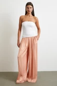 Beli Lastikli Geniş Paça Büzgülü Pantolon Pudra thumbnail 3
