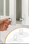 Mucit Home  Şeffaf Kristal Başlıklı 2'li Yapışkanlı Kulp Dolap Çekmece Kulp Tutacak Askı thumbnail 2