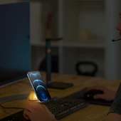 QASUL Şarj İstasyonlu Başucu Lambası Manyetik 15W Ayarlanabilir Parlaklık Parti Aydınlatması için Modern Tasarımı thumbnail 7