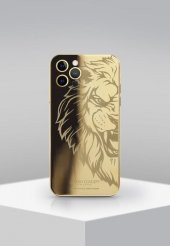 Iphone Aslan Desenli Altın Kaplama Görünümlü Parlak Aynalı Kılıf - 1