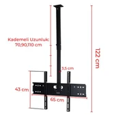 PowerMaster PM-32 Led/Lcd/Plazma 70-90-110 CM Dar Ağız 45 Derece Açılı Tavan TV Askı Aparatı - 3