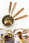 Tilbe Home 4lü Büyük Boy Paslanmaz Çelik Ahşap Saplı Gold Ölçü Kaşığı Seti Ölçü Kabı 60ml 80ml 125ml 250ml thumbnail 2