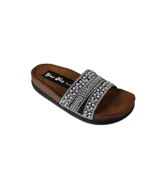 YAZKIŞ Kadın Siyah Krem Üzeri Boncuk Taşlı 4cm Kalın Taban  Mantar taban Terlik thumbnail 2