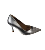 YAZKIŞ Kadın Siyah Gümüş Cilt Önü ve Topuğu Taşlı 9cm İnce Topuk Stiletto Ayakkabı thumbnail 6