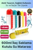 Özel Üretim Pillbox Suluk Organizer %100 BPA İçermez 7 Gün Hap İlaç Saklama Kutulu 600ml Su Matarası - 1