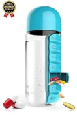 Özel Üretim Pillbox Suluk Organizer %100 BPA İçermez 7 Gün Hap İlaç Saklama Kutulu 600ml Su Matarası - 2