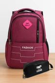 Okul Çantası 5 Cepli + Kalemlik Su Geçirmez Lise Ortaokul Çantası Pembe thumbnail 1