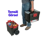 Tekerlekli Takım Çantası Plastik Organizer Bölmeli Kapaklı 2 Katlı İkili Takım Sandığı Monoblok thumbnail 6