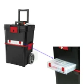 Tekerlekli Takım Çantası Plastik Organizer Bölmeli Kapaklı 2 Katlı İkili Takım Sandığı Monoblok thumbnail 4