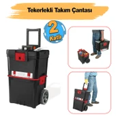 Tekerlekli Takım Çantası Plastik Organizer Bölmeli Kapaklı 2 Katlı İkili Takım Sandığı Monoblok thumbnail 1