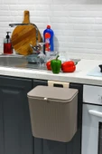 İronika 15 Lt Çift Yöne Açılabilen Kapaklı Dolap Askılı ve Tezgah Üstü Mutfak Banyo Lavabo Çöp Kovası -Latte - 4