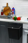 İronika 15 Lt Çift Yöne Açılabilen Kapaklı Dolap Askılı ve Tezgah Üstü Mutfak Banyo Lavabo Çöp Kovası -Siyah - 5