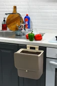 İronika 15 Lt Çift Yöne Açılabilen Kapaklı Dolap Askılı ve Tezgah Üstü Mutfak Banyo Lavabo Çöp Kovası -Latte - 3