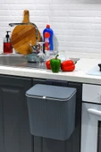 İronika 15 Lt Çift Yöne Açılabilen Kapaklı Dolap Askılı ve Tezgah Üstü Mutfak Banyo Lavabo Çöp Kovası -Gri - 3
