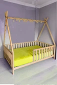 Özgök Tarım Çatılı Unisex Montessori Bebek Ve Çocuk Karyolası Doğal Ahşap Yatak - 1