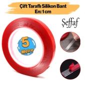 Çift Taraflı Silikon Bant Montaj Bandı Şeffaf 10 mm x 5 Metre Güçlü Çok Amaçlı Yapıştırıcı 1 Adet thumbnail 1