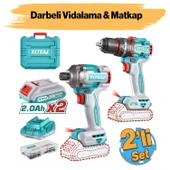 Şarjlı Akülü Vidalama Matkap 2'li Set 20 V 4.0 Ah Batarya Darbeli Vidalama Matkap Vida Sıkma Sökme thumbnail 1