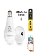 ULTRATEKNO Gerçek 1080P FHD Ampul Kamera Balık Gözü Lens 360° Panoramik Ev Güvenlik Kamerası + 32GB Hafıza Kart - 1