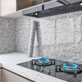 Mermer Desenli Mutfak Duvar Kağıdı Sticker - 5mx60cm Su Geçirmez, Yağa Dayanıklı, Yüksek Sıcaklığa Dayanıklı Tezgah, Dolap, Ocak Yenileme Folyosu T04 thumbnail 2