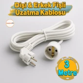 Seyyar Uzatma Kablosu 3 Metre Dişi-Erkek Fişli F19C Kalın Priz Prizli Sanayi Bahçe Elektrik Kablosu thumbnail 1