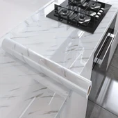 Mermer Desenli Mutfak Duvar Kağıdı Sticker - 5mx60cm Su Geçirmez, Yağa Dayanıklı, Yüksek Sıcaklığa Dayanıklı Tezgah, Dolap, Ocak Yenileme Folyosu T04 thumbnail 6