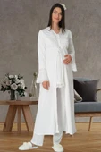 Mecit 1517 Bayan Hamile Lohusa Ekru Sabahlıklı Pijama Takımı thumbnail 1