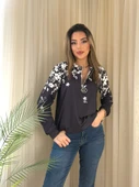 Kadın Uzun Kollu önden Fermuarlı çiçek Desenli şardonlu Dalgıç Bluz thumbnail 3