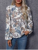 Kadın Uzun Kollu Yarı Balıkçı Yaka Desenli Süprem Bluz thumbnail 3