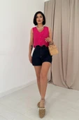 Fuşya Sıfır Kol Brode Bluz thumbnail 2