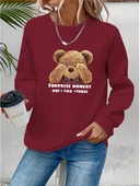 Kadın Uzun Kollu Bisiklet Yaka Ayıcık Desenli Viskon Iki Iplik Bluz thumbnail 1