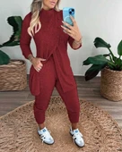 Kadın Uzun Kollu Balıkçı Yaka önden Düğmeli Bluz Ve Pantolon Yumoş Ikili Takım thumbnail 2