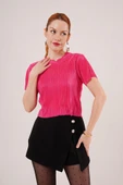 Fitilli Kısa Kollu Parlak Fuşya Bluz thumbnail 4