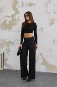 220 Gr Ni̇kol Yüksek Bel Arka Apolet Kemer Detayli Palazzo Pantolon thumbnail 2