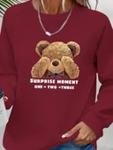 Kadın Uzun Kollu Bisiklet Yaka Ayıcık Desenli Viskon Iki Iplik Bluz thumbnail 2