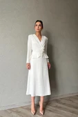 Ekru Pile Detaylı Kruvaze Elbise thumbnail 1
