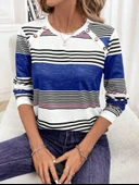 Kadın Uzun Kollu Bisiklet Yaka Düğme Detaylı Desenli Süprem Bluz thumbnail 9