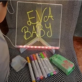 Sunup SN-27126 Dekoratif LED Aydınlatmalı Şeffaf Işıltılı Yazı - Çizim Panosu Tableti - 7 Renk Kalemli Set - 4