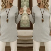 Kadın Uzun Kollu Yuvarlak Yaka Yandan Yırtmaçlı Düğmeli şardonlu Kaşkorse Bluz thumbnail 11