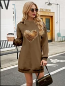 Kadın Uzun Kollu Bisiklet Yaka Kalp Desenli Viskon Iki Iplik Bluz thumbnail 3