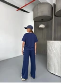 Osy Modal Yumuşak Dokulu Kumaş Kısa Kollu Bluz Rahat Pantalon Ikili Takım- Lacivert thumbnail 2