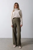 Beli Yarım Lastikli Palazzo Pantolon - Haki thumbnail 1